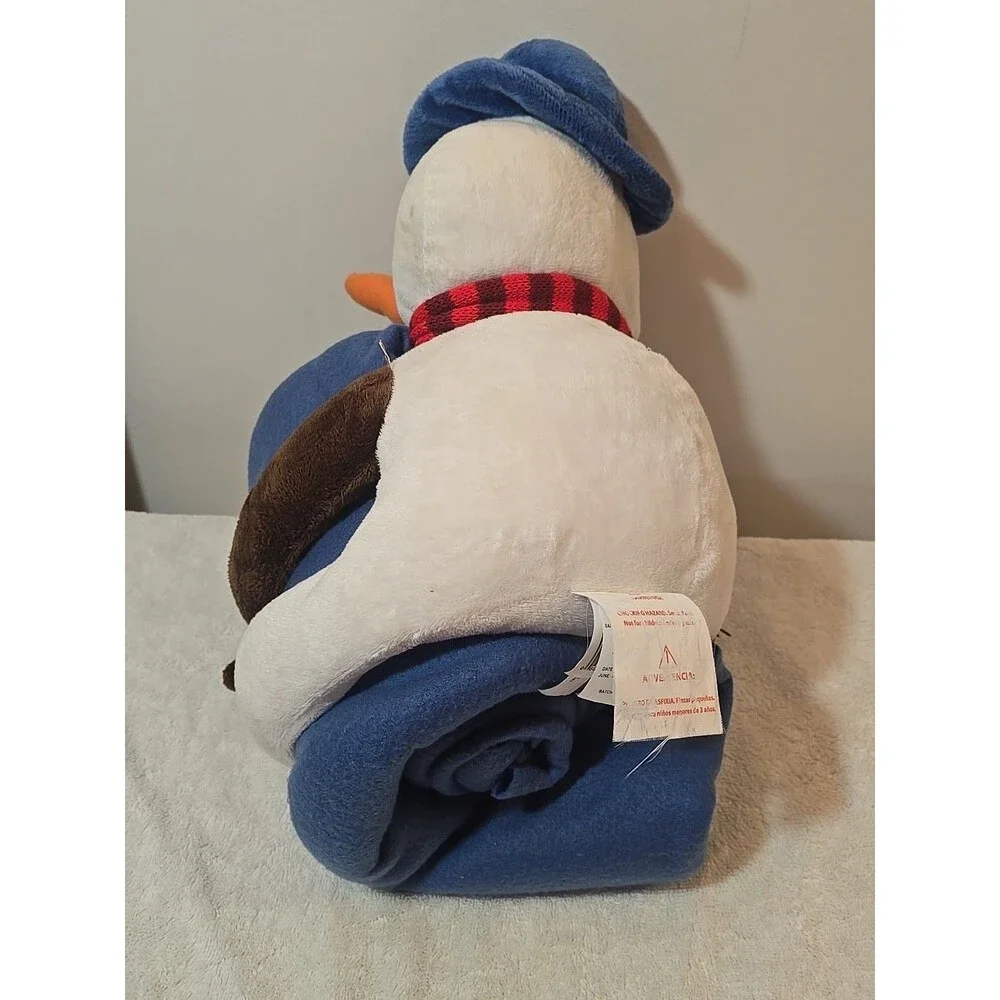 Plush Snowman Holding Blue Fleece Throw Blanket Christmas Cuddly Decoration 2010